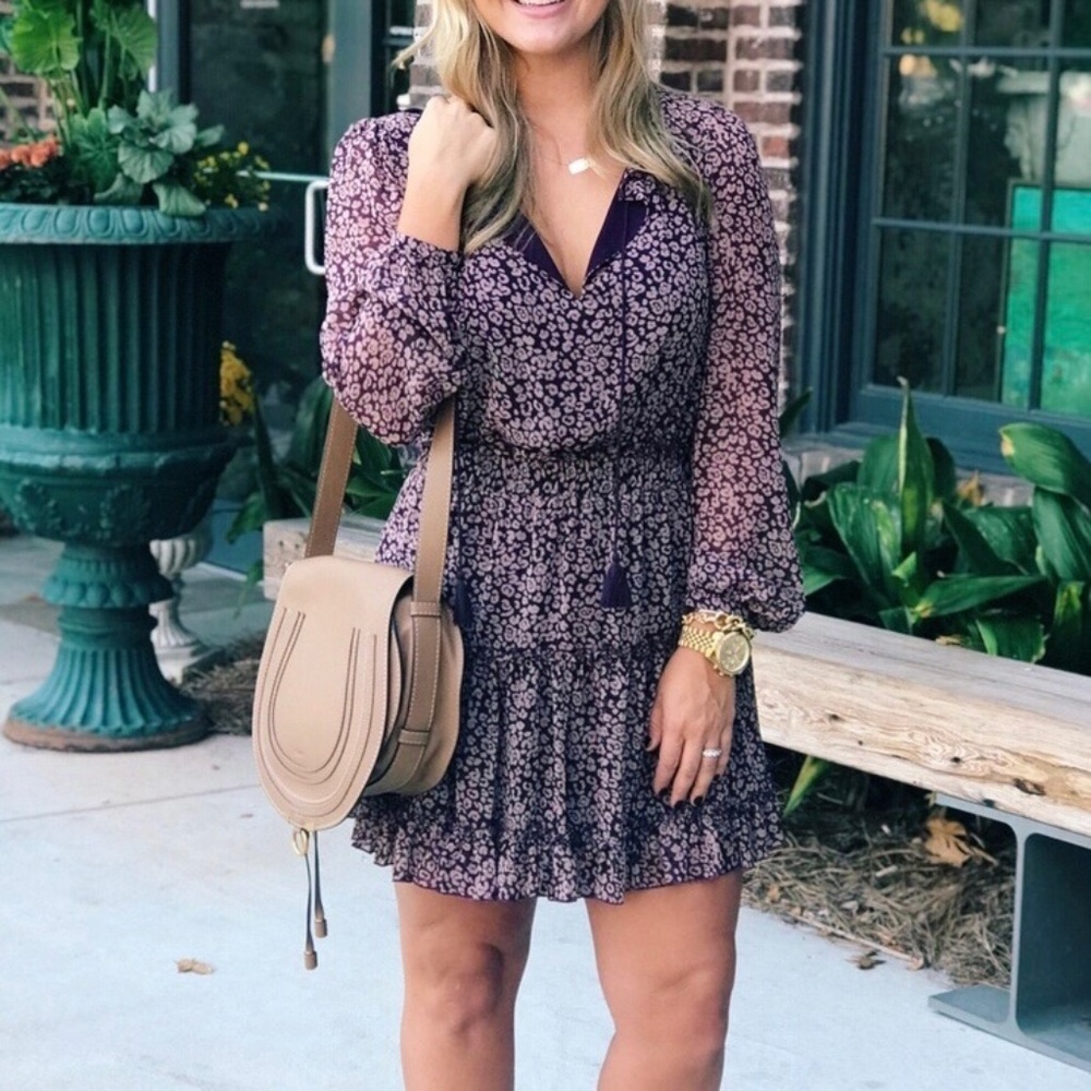 Rebecca Minkoff Ruffled Rosemary Mni Dress in Purple Leopard Print size S - Picture 4 of 16